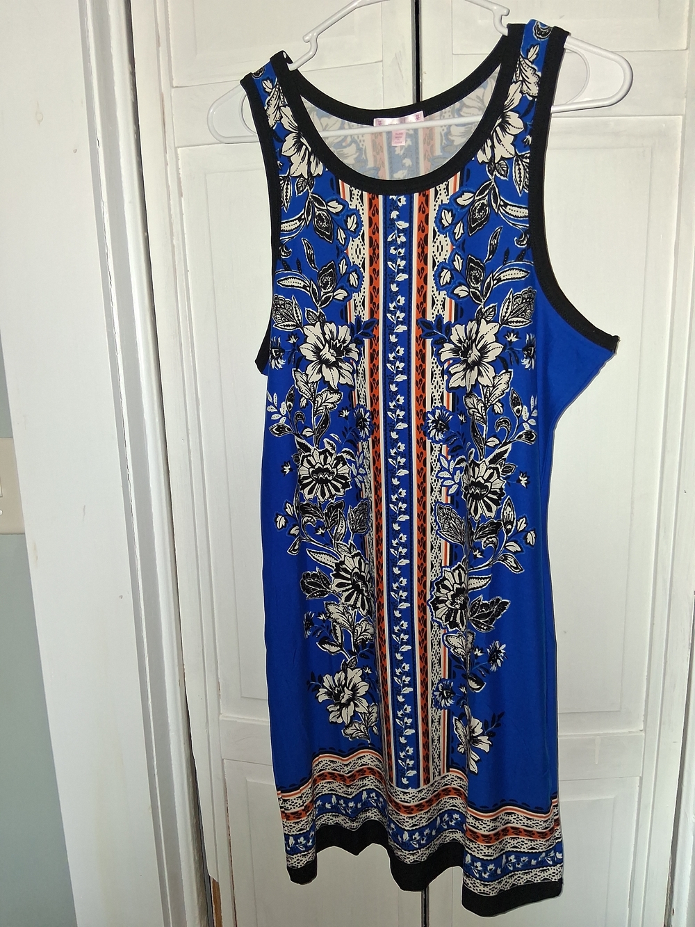 Free 2 Luv Blue Floral Tank Mini Dress with Contrast Trim